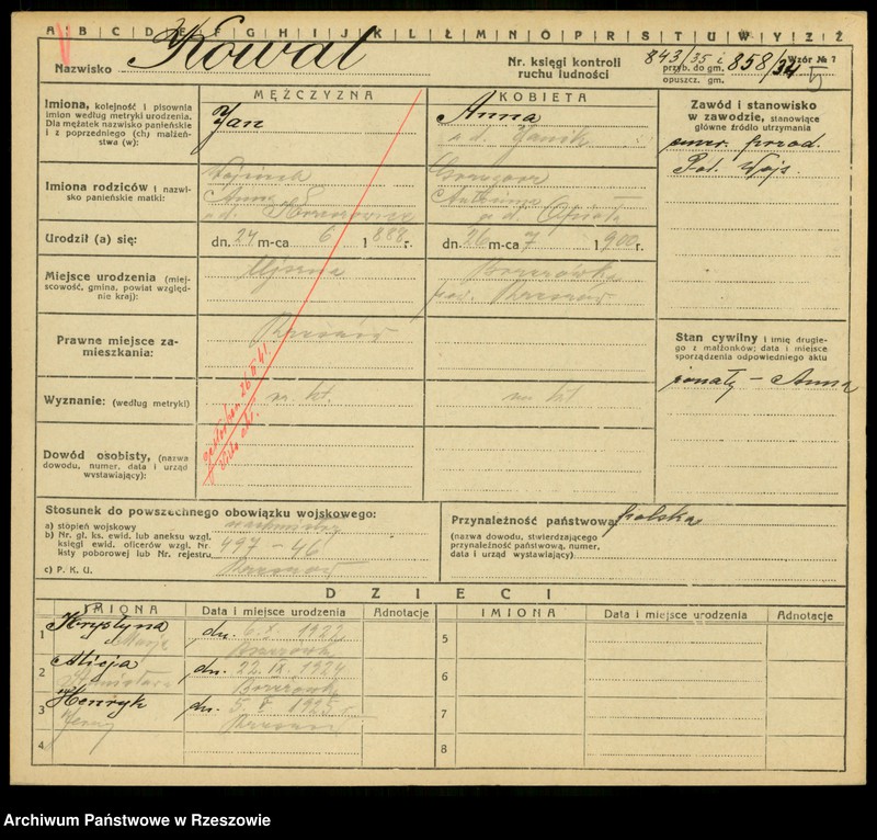 Obraz 7 z jednostki "Kartoteki kontroli ruchu ludności Litera: K"