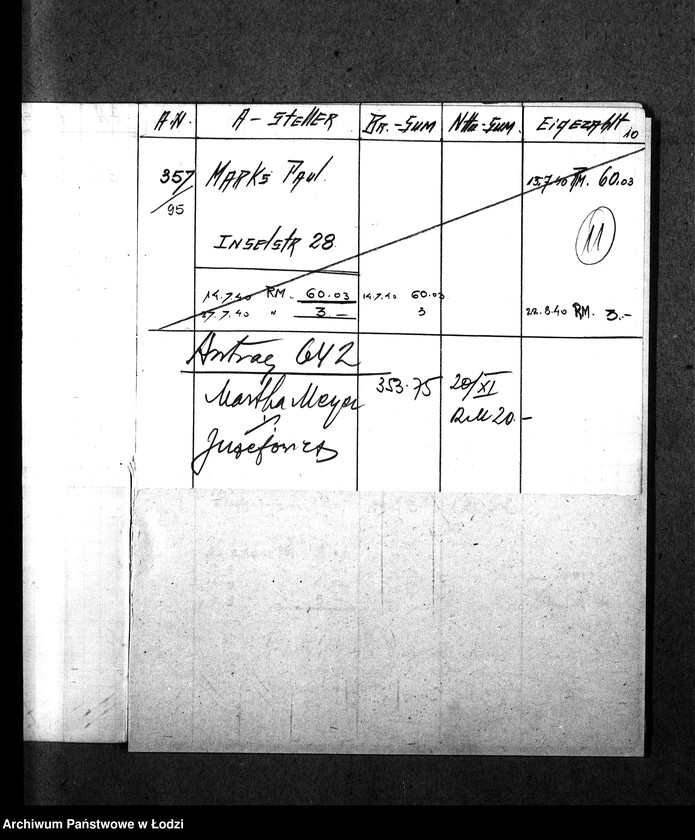 Obraz 14 z jednostki "[Spis obywateli polskich i niemieckich domagających się wypłaty komornego z ich domów znajdujących się w getcie]"