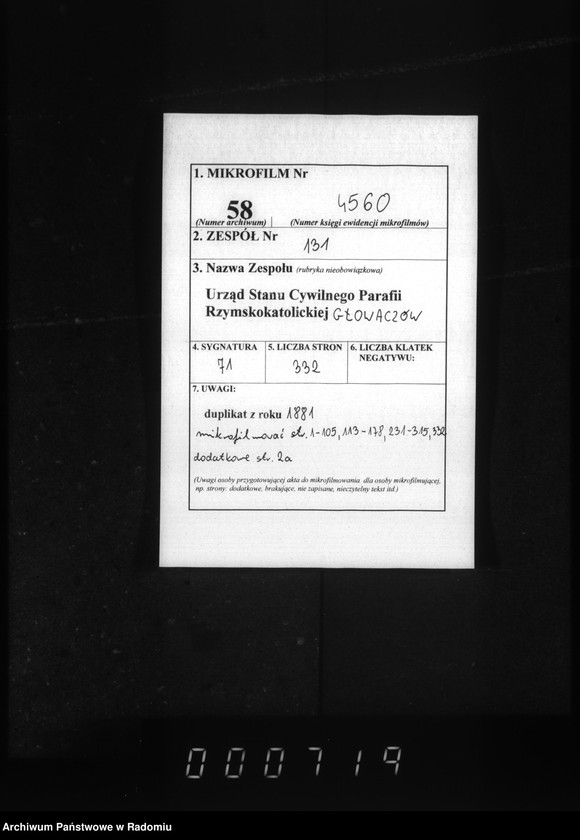 image.from.unit.number "Dublikat aktov o rodivšihsâ, brakosoče6avšihsâ i umerših v prihode Głovačev za 1881god"