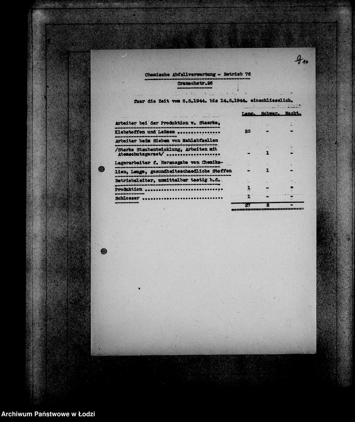 Obraz 14 z jednostki "Aufstellung der L-S-N-Arbeiter im Litzmannstadt-Getto für die Zeit vom 24.IV-21.V.1944"