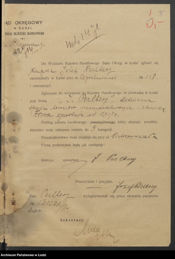 Obraz 7 z jednostki "Józef Perlberg - sprzedaż towarów manufakturowych i chustek"