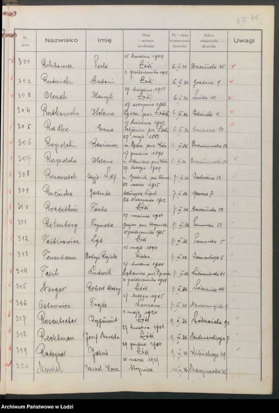 image.from.unit.number "Ewidencja dowodów osobistych wydanych przez Zarząd Miejski w Łodzi, zespół nr 6 [- nazwiska na litery N, O, R, T]"