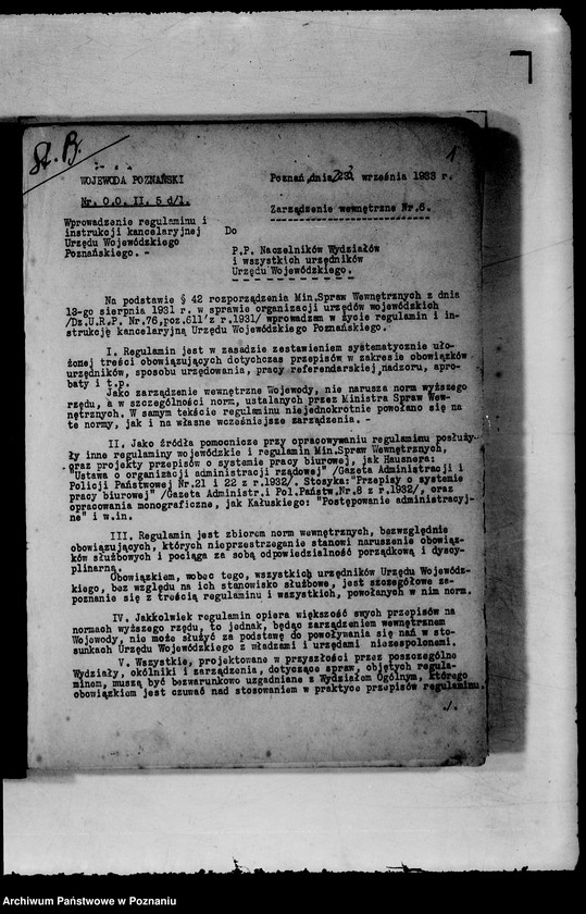 Obraz 4 z jednostki "Regulamin i instrukcje kancelaryjne Urzędu Wojewódzkiego Poznańskiego z późniejszymi poprawkami"