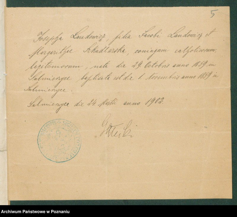 Obraz 7 z jednostki "[Dokumenty dostarczone przez narzeczonych do zawarcia związku małżeńskiego za 1902 rok. Tom VI]"
