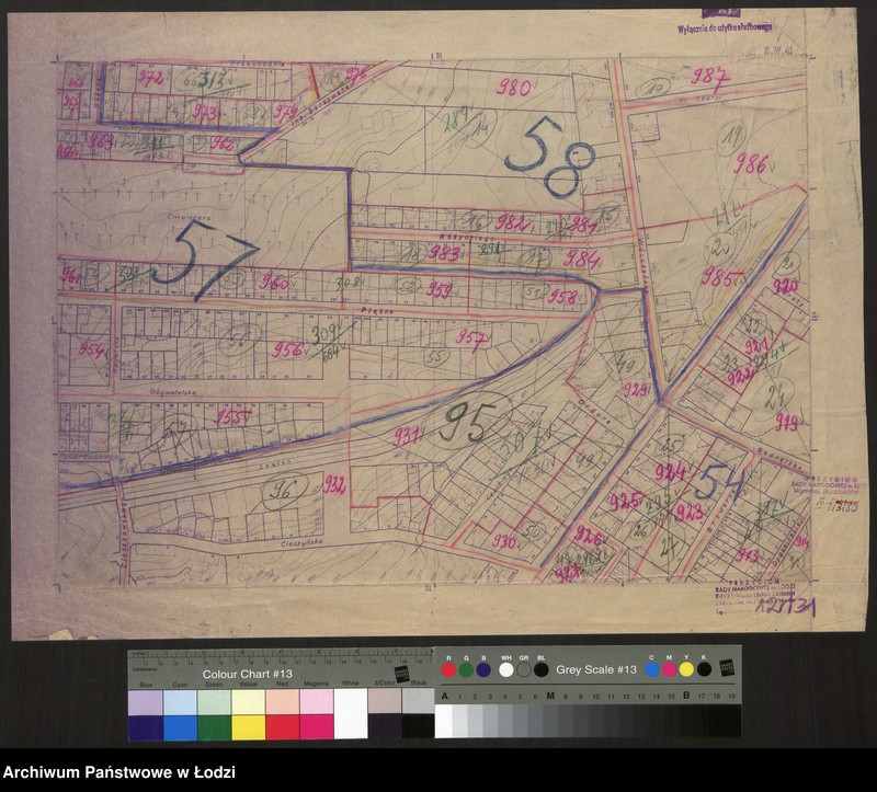 Obraz 1 z jednostki "Plan m. Łodzi 1:2000 z oznaczeniem podziału miasta na obwody i rejony spisowe. Sekcja SW41"
