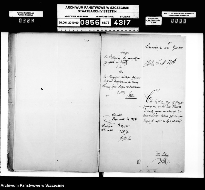 Obraz 9 z jednostki "Kontrolle über die Anstellung der Geistlichen in Folge des Gesetzes vom 11. Mai 1873 im Kreise Cammin"