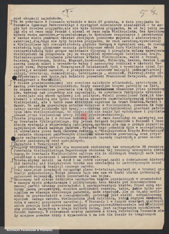 Obraz 14 z jednostki "Przemówienia i materiały dotyczące uroczystych rocznic powstania wielkopolskiego."