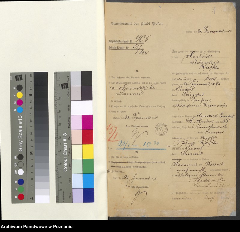 Obraz 3 z jednostki "Die von den Verlobten beigebrachten Urkunden zur Eheschliessung pro 1901. Vol II"