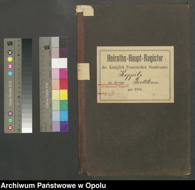 Obraz 2 z jednostki "Heiraths-Haupt-Register Standesamts Koppitz pro 1885"