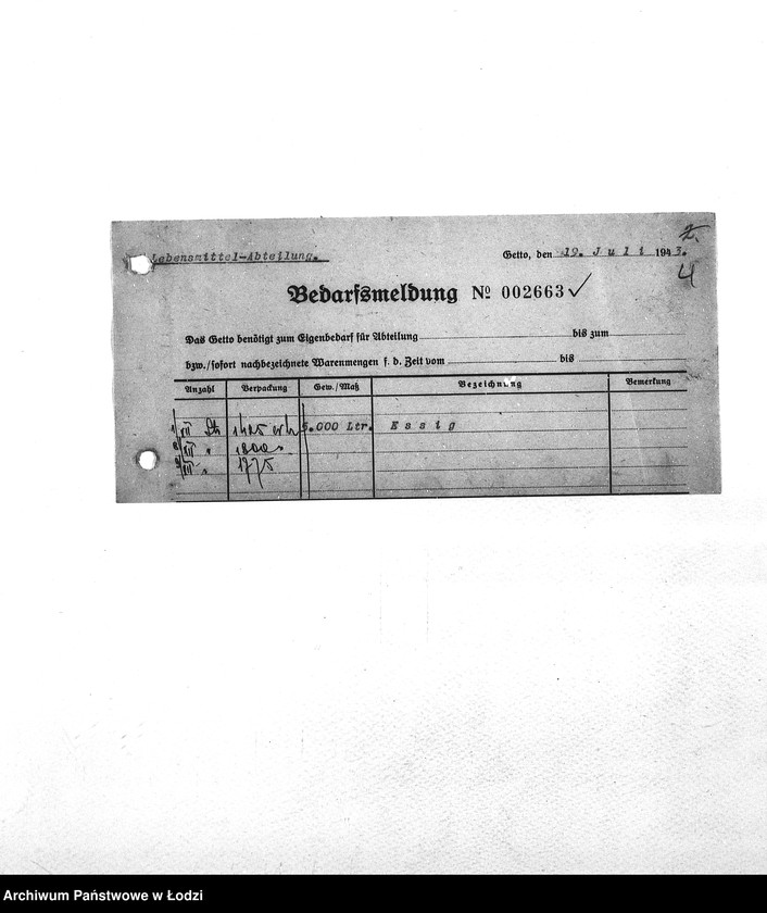 Obraz 7 z jednostki "Bedarfsmeldungen [Zapotrzebowania na żywność]"