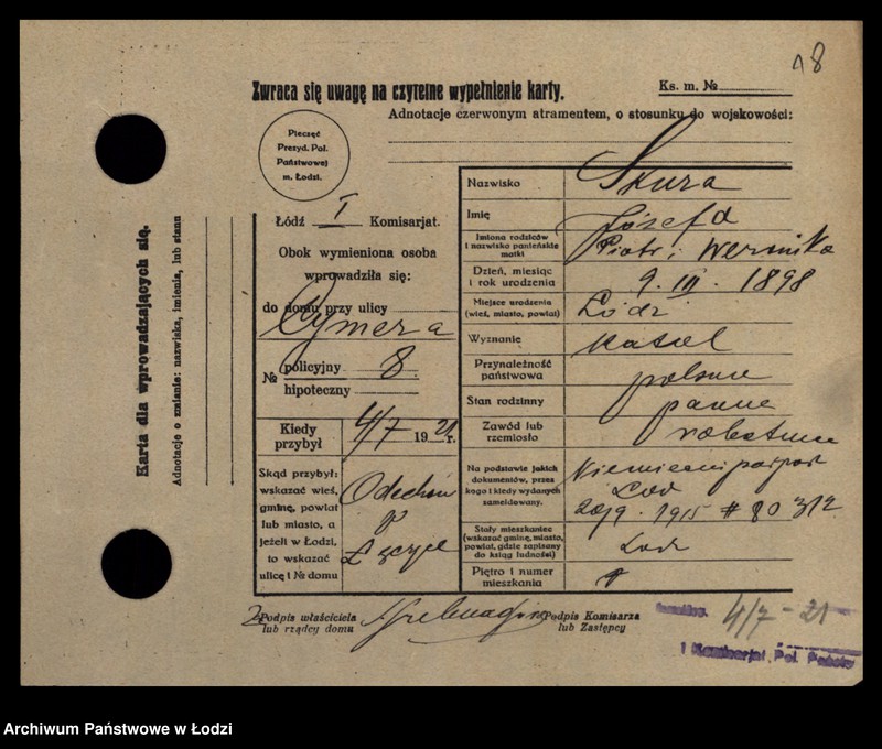 Obraz 20 z jednostki "[Spis ludności Łodzi] Skóra-Slązak"