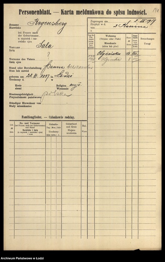 Obraz 16 z jednostki "[Spis ludności Łodzi] Regenbaum-Rentel"