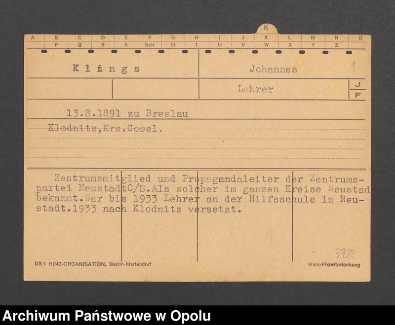 Obraz 3 z jednostki "[Klings Johannes, ur. 13.8.1891 Breslau]"