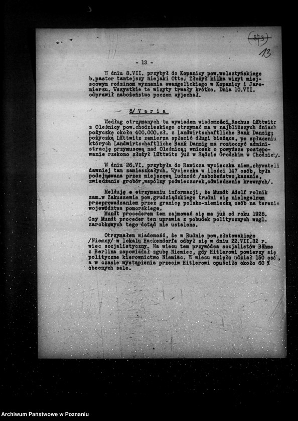Obraz 17 z jednostki "Sprawozdania miesięczne z życia mniejszości narodowych za miesiące lipiec-grudzień 1932 r."