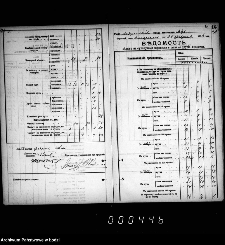 Obraz 20 z jednostki "Fora´lnaja kniga dlja zapisyvanija torgovych cen na proviant i furaž v gorode Lodzi s 1 janvarja 1906 goda po 1 janvarja 1912 goda"