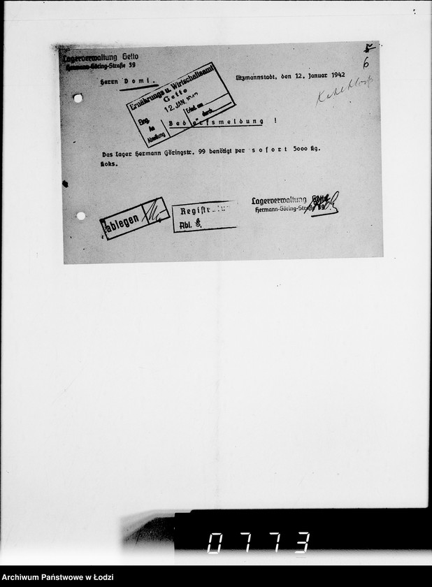 Obraz 12 z jednostki "Lager Hermann-Gör.Str.39.Herr Straube. [Korespondencja w sparwie wydania i przyjęcia towarów]"