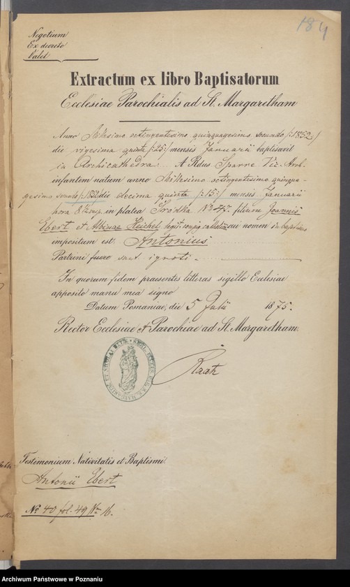 Obraz 6 z jednostki "Die von den Verlobten beigebrachten Urkunden zur Eheschliessung pro 1875"