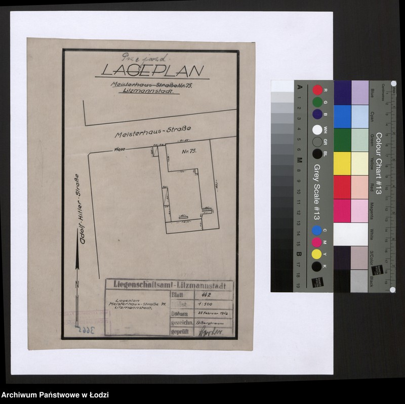 Obraz 1 z jednostki "Lageplan Meisterhaus-Straße Nr 75 Litzmannstadt"