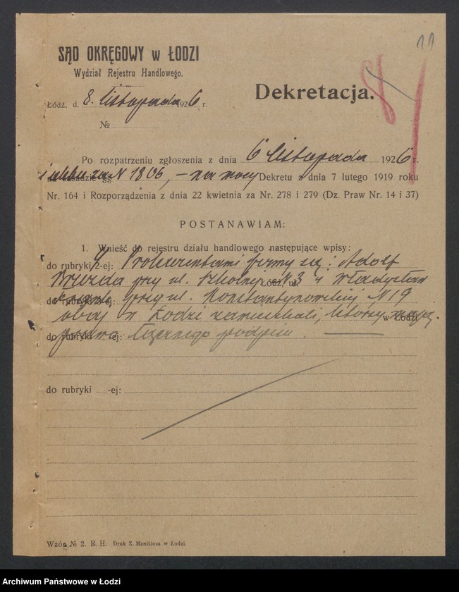 Obraz 13 z jednostki "Mieczysław Hertz – biuro ajenturowe"