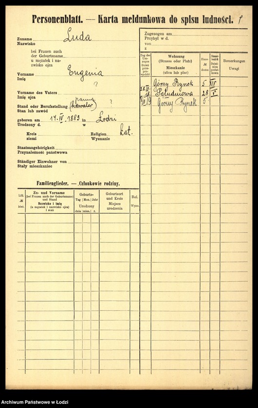 Obraz 11 z jednostki "[Spis ludności Łodzi] Luda - Łukańska"