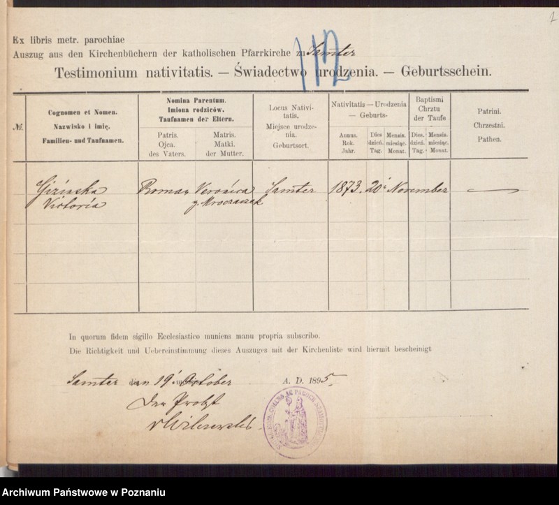 Obraz 9 z jednostki "Die von den Verlobten beigebrachten Urkunden zur Eheschliessung pro 1896"