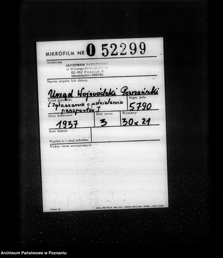 Obraz 2 z jednostki "/Zgłaszanie o udzieleniu paszportów - zarządzenia tajne, generalia/"