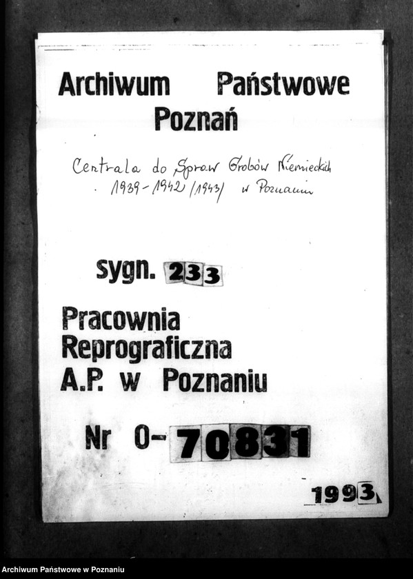 Obraz 1 z jednostki "Kreis Gnesen (Gniezno). Zgłoszenia zmarłych i zaginionych Niemców w 1939 roku"