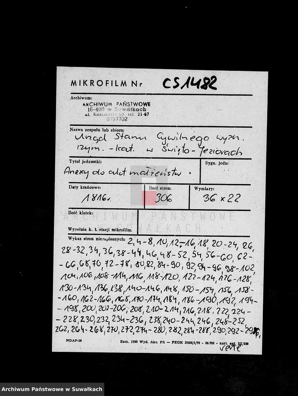 image.from.unit.number "Annexa urodzonych metryk Gminy Święto Jeziorskiej powiatu sejneńskiego 1816"