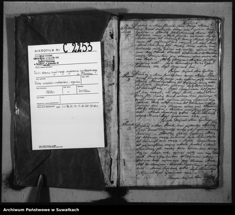 image.from.unit.number "Duplikat Aktów Urodzonych, Umarłych i Zaślubionych Urzędnika Stanu Cywilnego Wyznania Mojżeszowego Okręgu Puńsk z roku 1838."