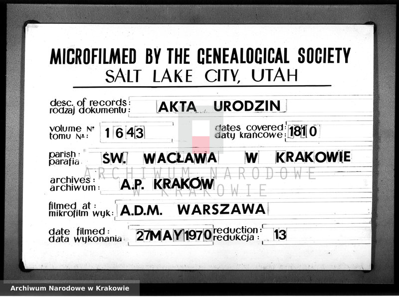 Obraz 5 z jednostki "Akty Urodzenia w Roku 1810 tym Parafyi na Zamku w Krakowie Parafia Zamkowa"