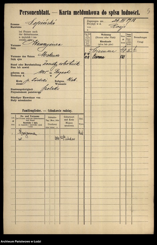 Obraz 7 z jednostki "[Spis ludności Łodzi] Sońka-Sowiński"