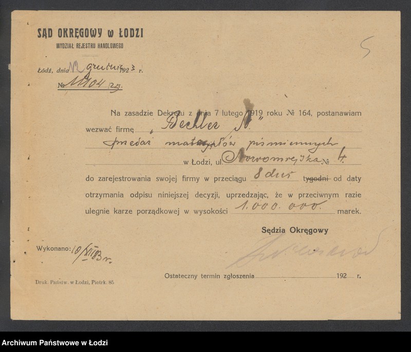 Obraz 7 z jednostki "Natan Bechler- sprzedaż materiałów piśmiennych i muzycznych"