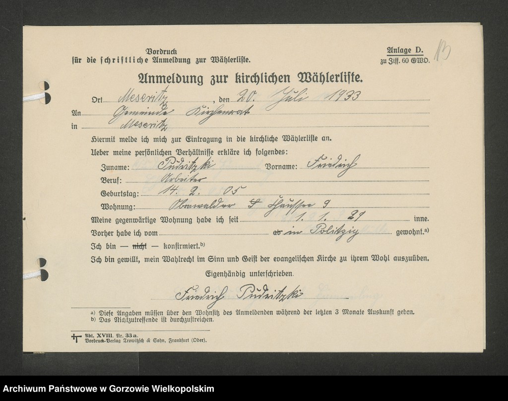 Obraz 16 z jednostki "Anmeldungen zur Wählerliste. Band II"