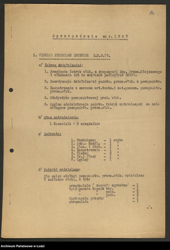 Obraz 15 z jednostki "Centralny Zarząd Przemysłu Włókienniczego; sprawozdania produkcyjne [opisowe, tabele i wykresy]"