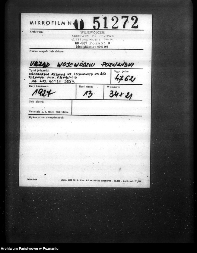 Obraz 2 z jednostki "Mleczarnia parowa własność. Leśniewicz we wsi Tarnowo pow. obornicki nr woj. 5553"