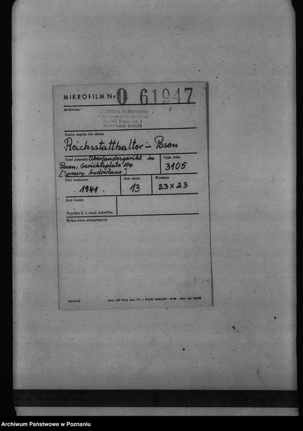 Obraz 2 z jednostki "Oberlandesgericht in Posen, Gerichtsplatz 10a. - sprawy budowlane"