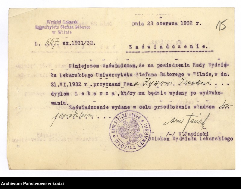 Obraz 18 z jednostki "Zyw Izaak - lekarz - akta rejestracyjne"