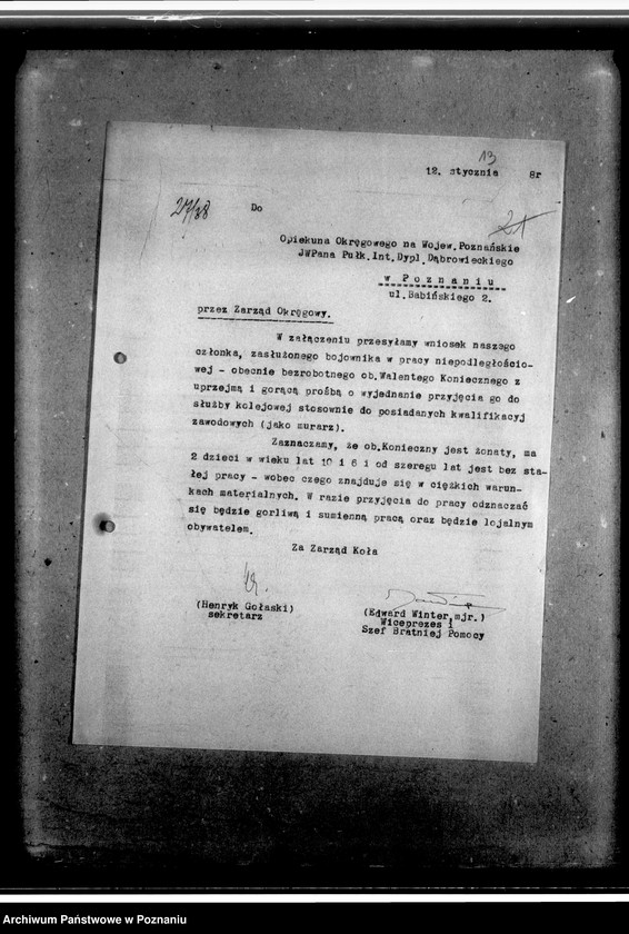 image.from.unit.number "Korespondencja w sprawach personalno - organizacyjnych dotycząca m.in. udzielania pomocy w zatrudnieniu, otrzymaniu mieszkania i pomocy materialnej"