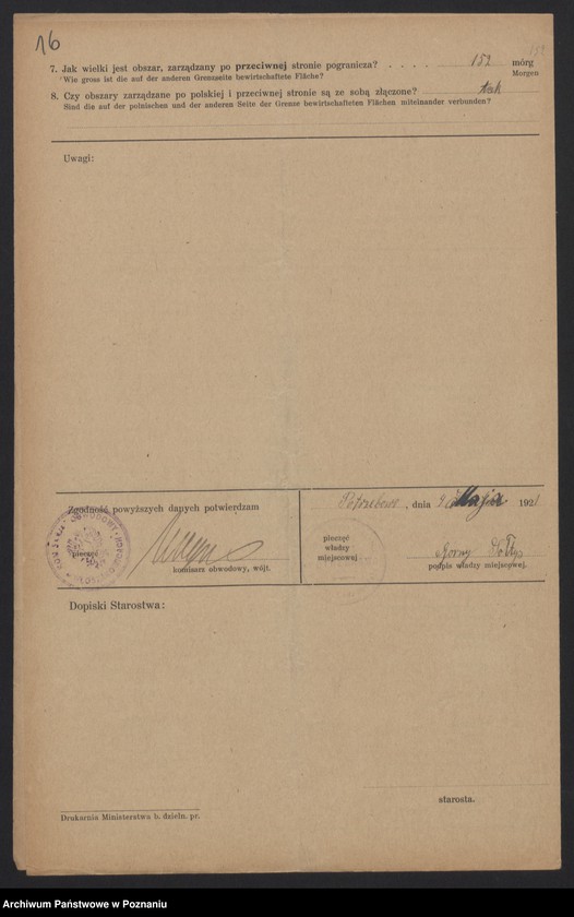 Obraz 14 z jednostki "[Kwestionariusze dotyczące stwierdzenia gruntów znajdujących się po polskiej stronie pogranicza a zarządzanych przez zamieszkałych po stronie niemieckiej] powiat leszczyński"