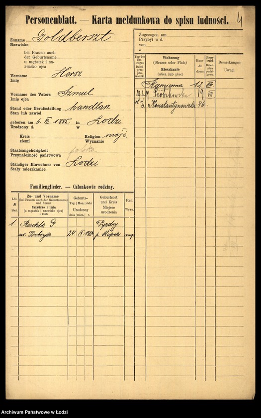 Obraz 6 z jednostki "[Spis ludności Łodzi] Goldberszt - Goldkrant"