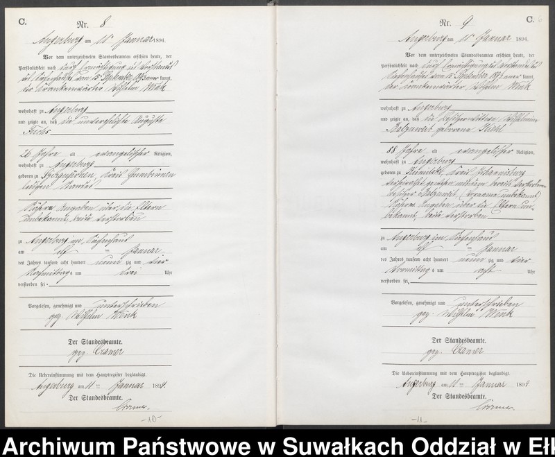 Obraz 9 z jednostki "Sterbe-Neben-Register des Preussischen Standes-Amtes Angerburg Kreis Angerburg"