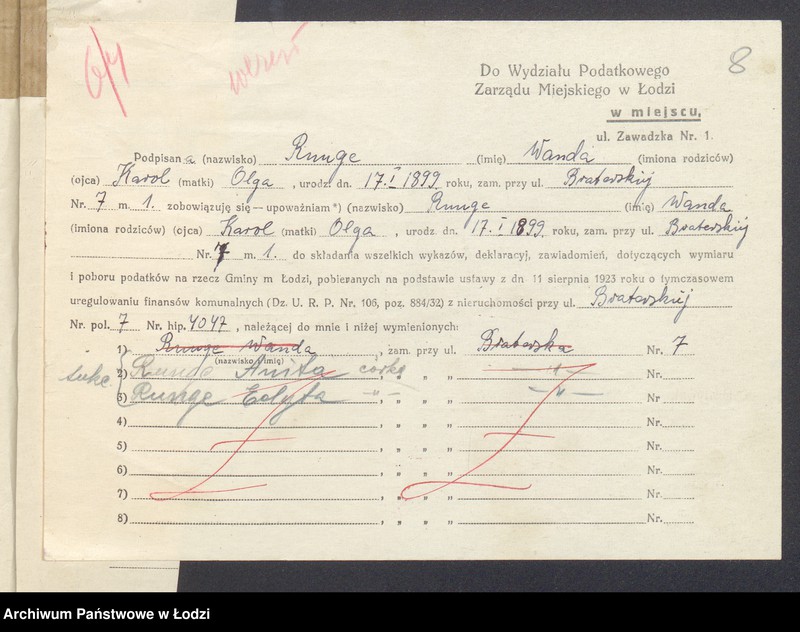 Obraz 10 z jednostki "Księga inwentarzowa nieruchomości m. Łodzi ul. Braterska"
