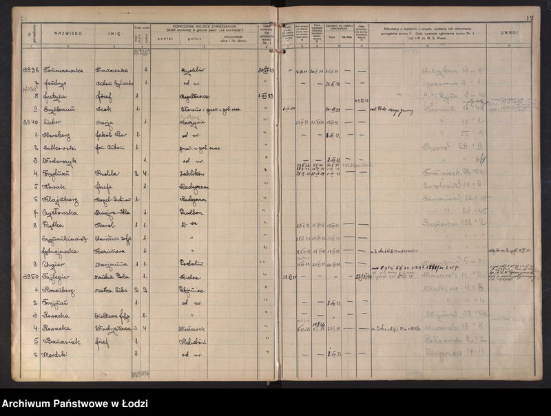 Obraz 15 z jednostki "Księga kontroli ruchu ludności (rejestr osób przybywających do gminy) Łódź, komisariat III, nr 3740-4360, nr 1-3692a"