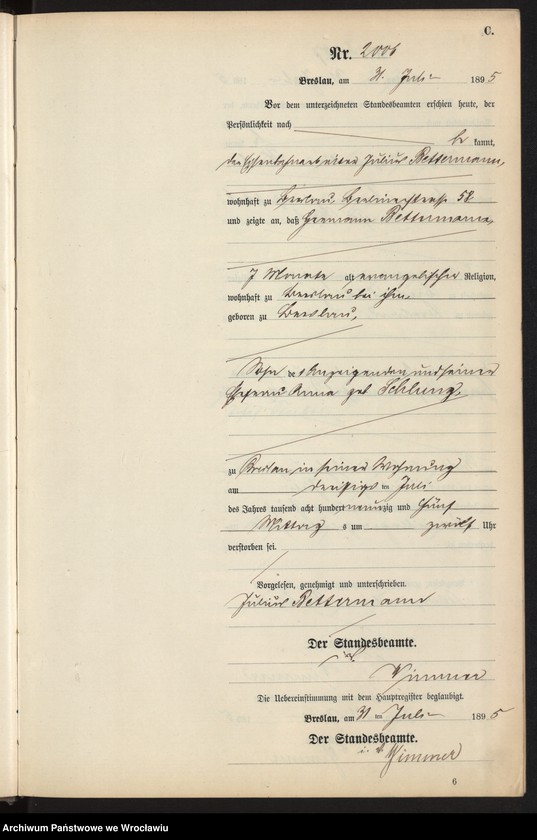 image.from.unit.number "Sterbe-Neben-Register Breslau I 1895 Band 6"
