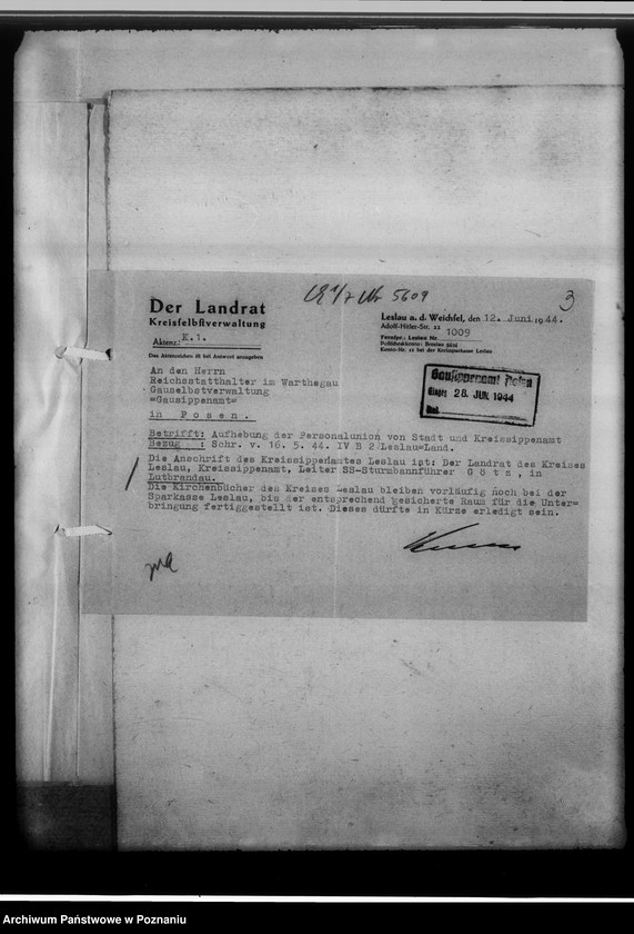 Obraz 7 z jednostki "Aufhebung der Personalunion von Stadt-und Kreissippenamt Leslau [Włocławek, województwo bydgoskie]"
