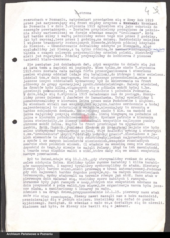 Obraz 12 z jednostki "Relacje i wspomnienia dotyczące powstania wielkopolskiego: 1. Żnin, powiat Żnin, województwo bydgoskie, 2. Żurczyn, powiat Szubin, województwo bydgoskie."