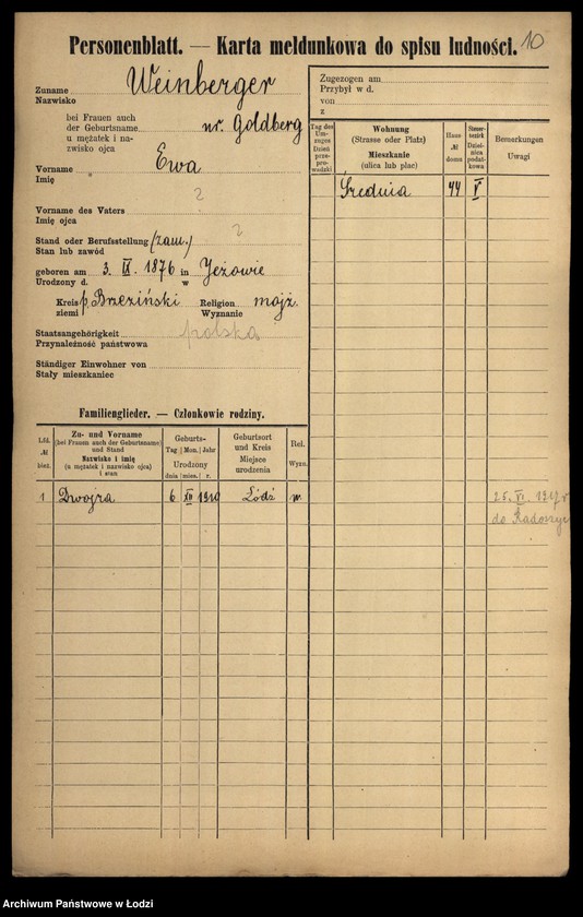 Obraz 12 z jednostki "[Spis ludności Łodzi] Wajnberger - Wajnger"