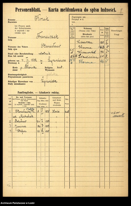 Obraz 11 z jednostki "[Spis ludności Łodzi] Kruk - Krol"