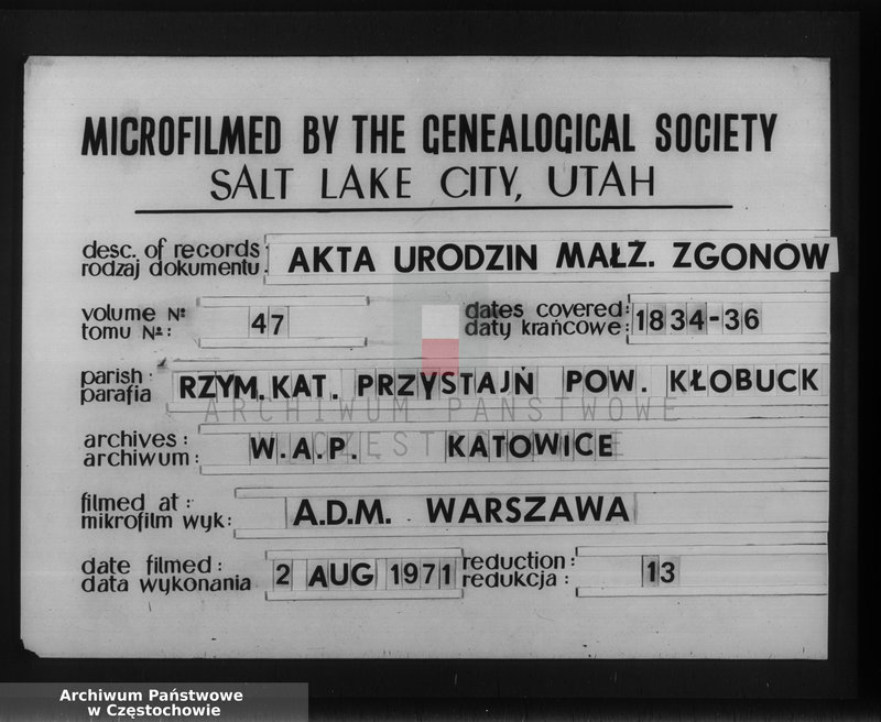 image.from.unit.number "Księga duplikat [akt] urodzonych, zaślubionych i zmarłych Parafii Przystajń z roku 1835"