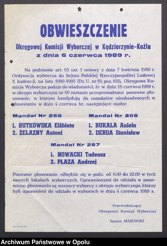 Obraz 19 z jednostki "Wybory do Sejmu i Senatu [-obwieszczenia wyborcze]"